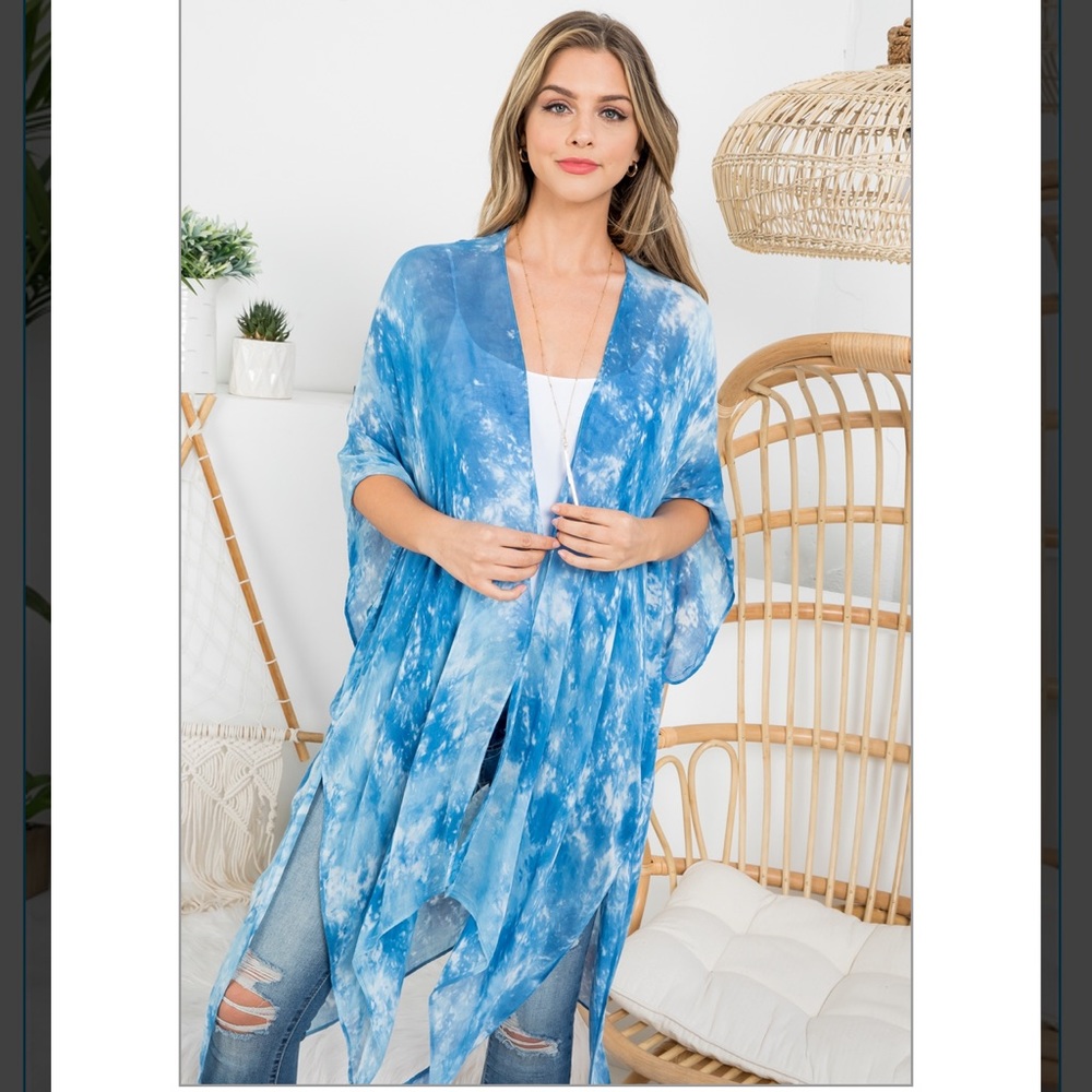 Blue Tie Dye Bohemian Open Front Cardigan